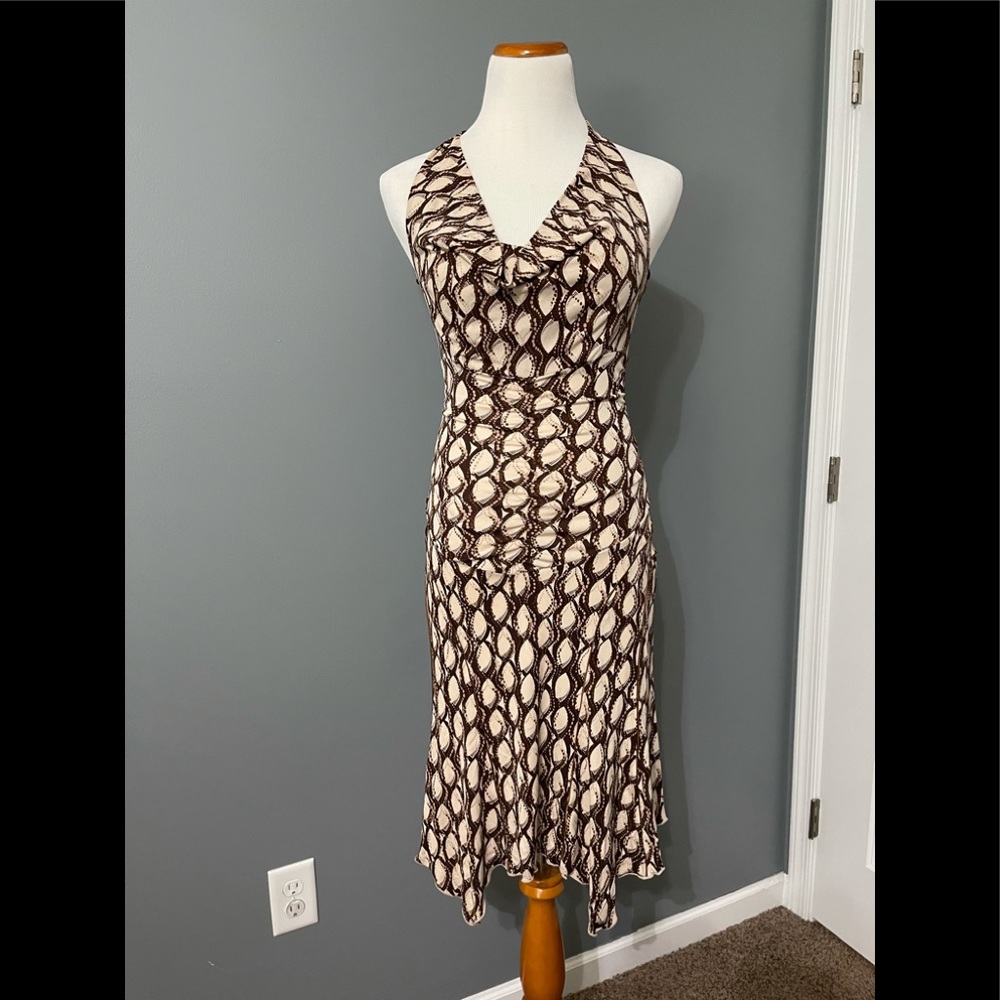 Bebe Cream and Brown Halter Dress